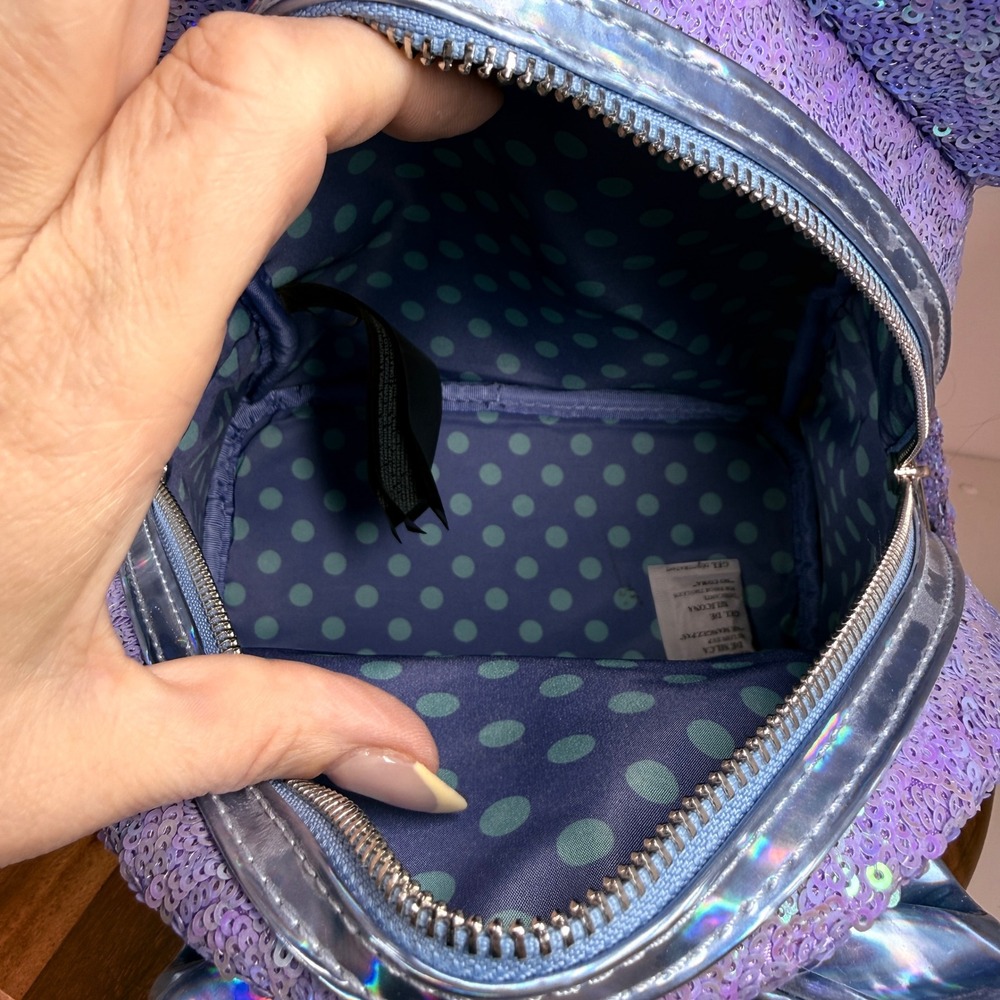 Loungefly Disney Minnie Mouse Lavender Purple Sequin Mini Backpack Bow 2022 - Picture 10 of 11
